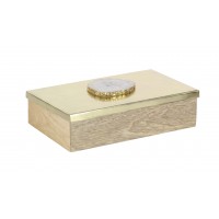 Decmode Glam 3 X 10 Inch Mango Wood And Gold Aluminum Agate Decorative Box   569692436